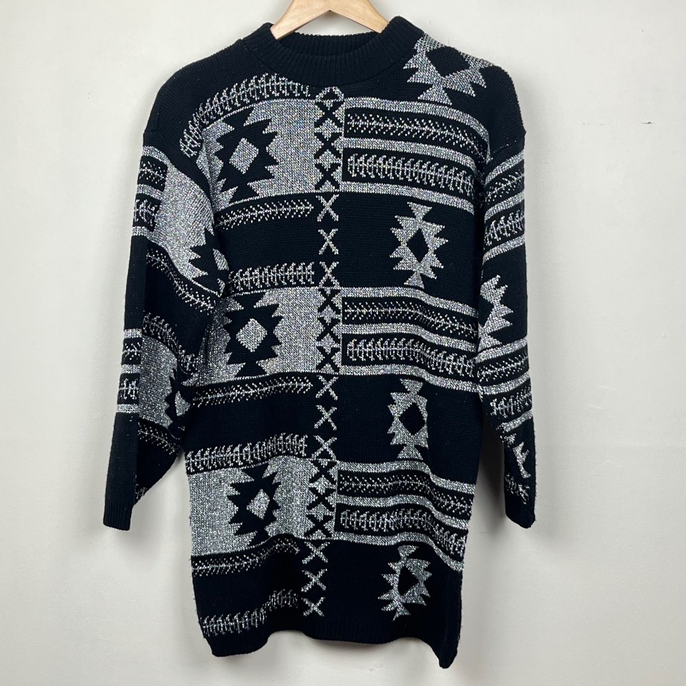 American Pride Vintage Tunic Sweater Medium Black Silver Maximalist Avant Garde